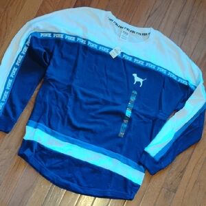 PINK Victoria's Secret Blue and White Tee